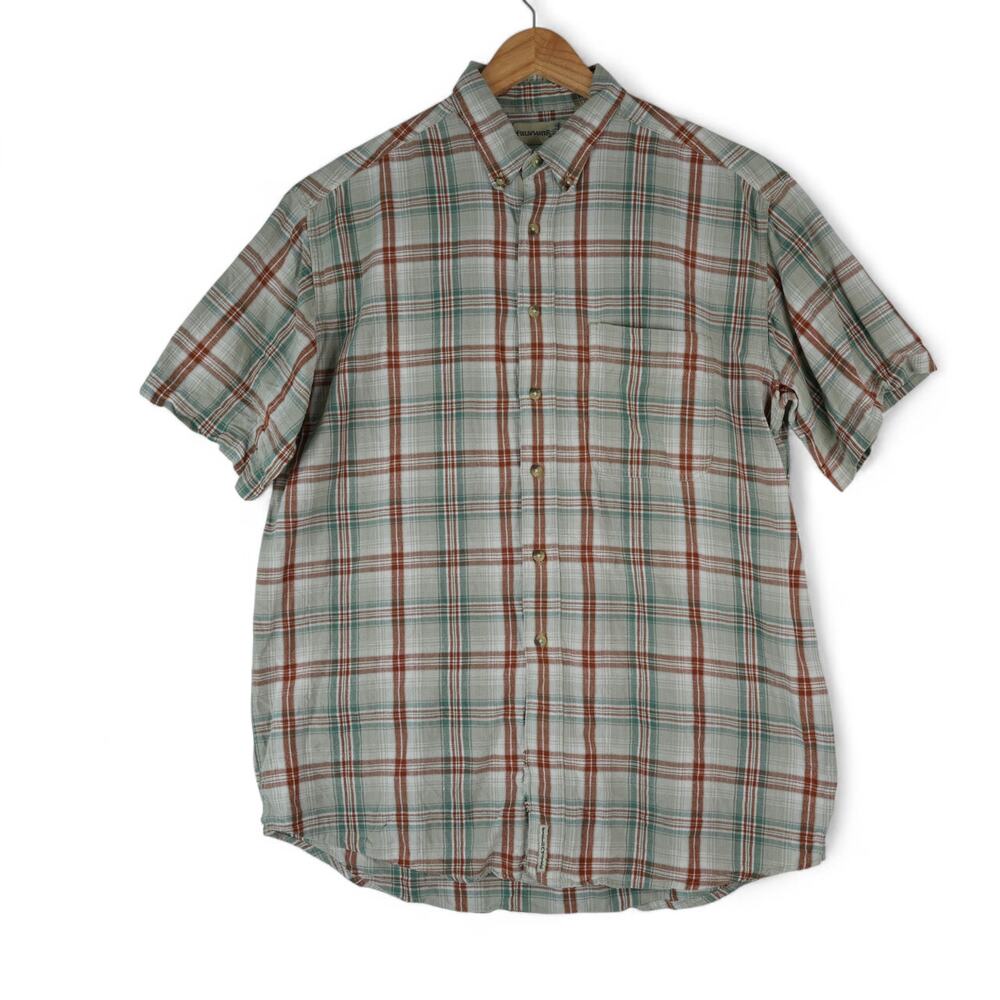 Fieldmaster Shirt Mens Large Tall Plaid Short Sleeve Button‎ Down Linen Blend